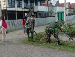 Koramil 1420-02/Tellu Limpoe Bersama Mahasiswa dan Warga Gelar Karya Bakti Bersihkan Sampah di Arateng