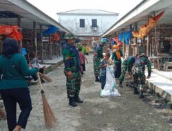 Sambut HUT ke-80 RI, Danposramil Watang Sidenreng dan Warga Gelar Karya Bakti Bersihkan Pasar Empagae