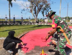 Babinsa Koramil 1420-06/Pancarijang, dan Mahasiswa KKN Bersatu Percantik TMP Mario di Sidrap
