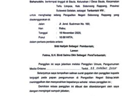 Pemanggilan Terbantah VIII Baharuddin untuk Hadir di Persidangan Pengadilan Negeri Sidenreng Rappang